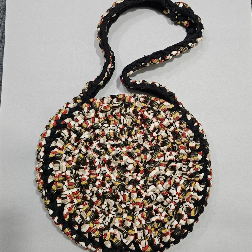 Handmade Shoulder Bag Women Small Multicolor Braided Knot Circular Tote